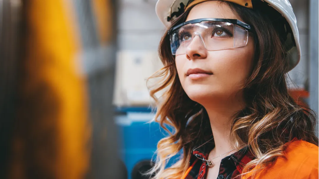 Worker Woman Wearing Hard Hat