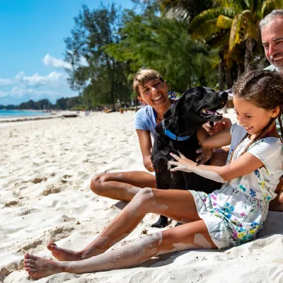 A happy family at the beach.