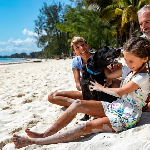 A happy family at the beach.